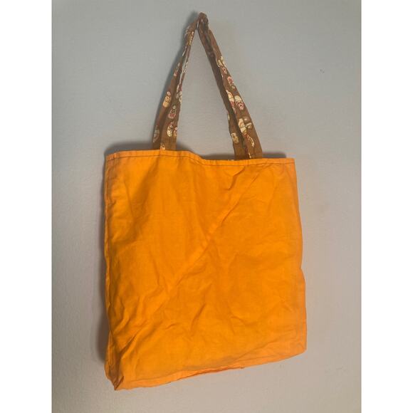 Vintage Handmade Cotton Tote Bag Nesting Dolls Brown Orange Reversible ~ Adorbs! - Picture 4 of 5